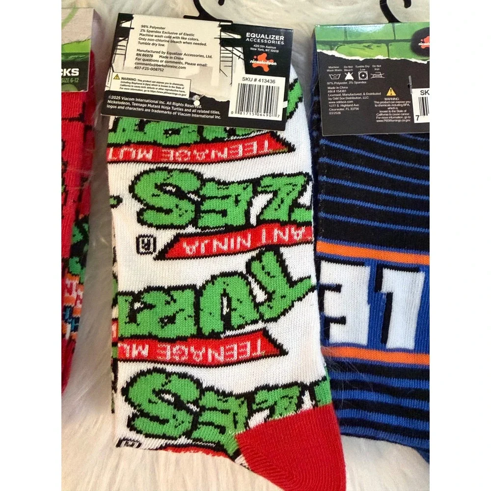 Teenage Mutant Ninja Turtles Crew Socks 3 Pair Bundle Raphael Leonardo TMNT Logo
